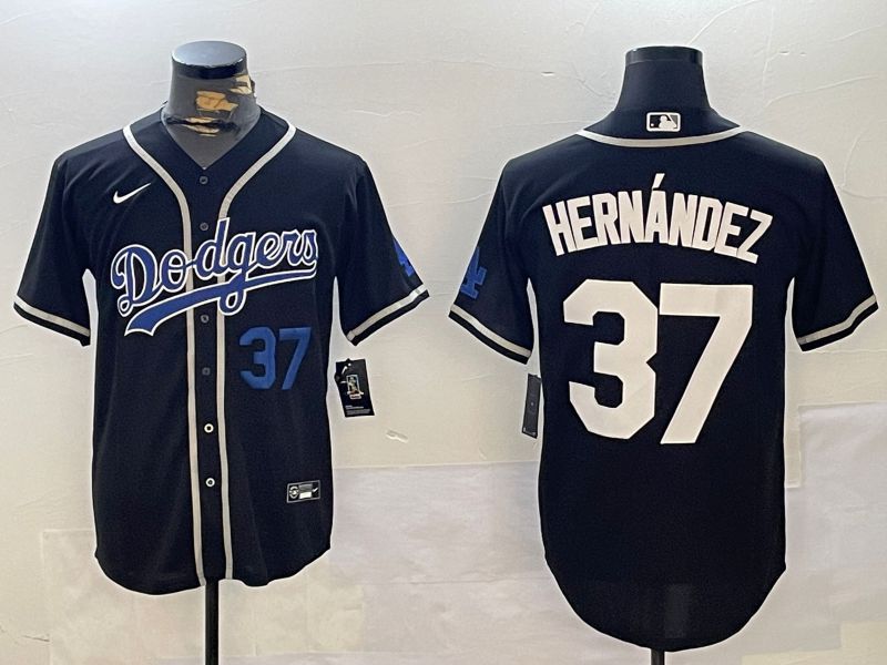 Men Los Angeles Dodgers 37 Hernandez Black Game 2024 Nike MLB Jersey style 112111